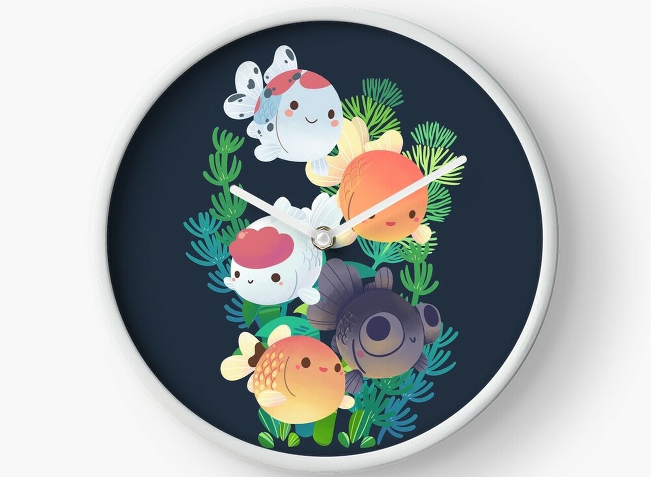 a clock with goldfish